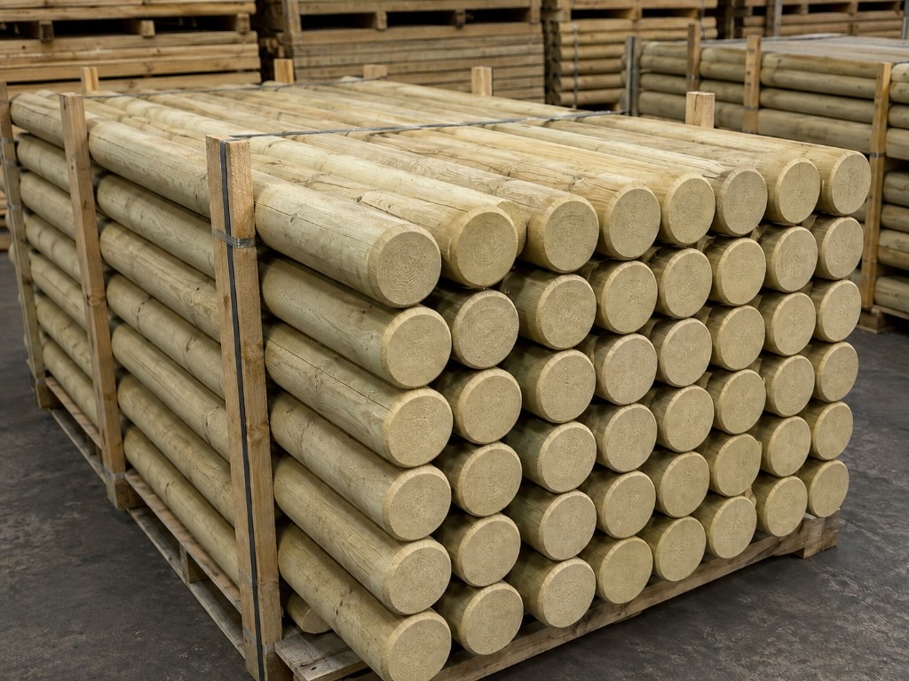 Gefräste Holzpalisaden stumpf geschnitten ohne Spitze
